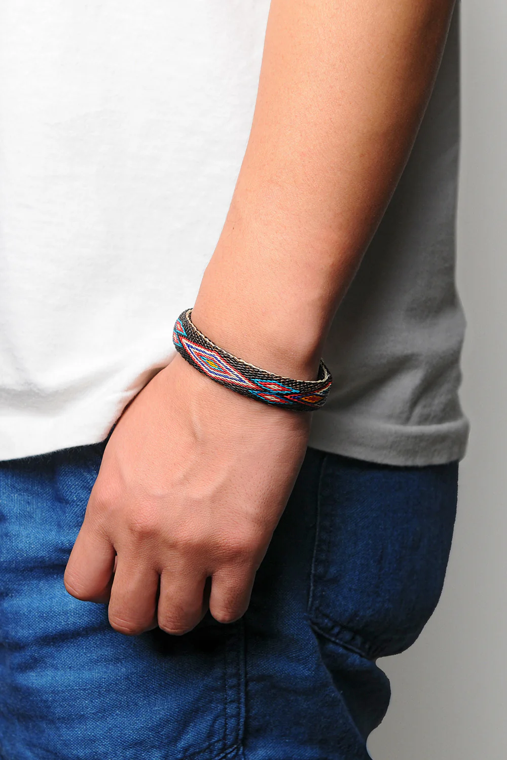 Bendable Horsehair Bracelet - BLK / TURQ x RED - Image 2
