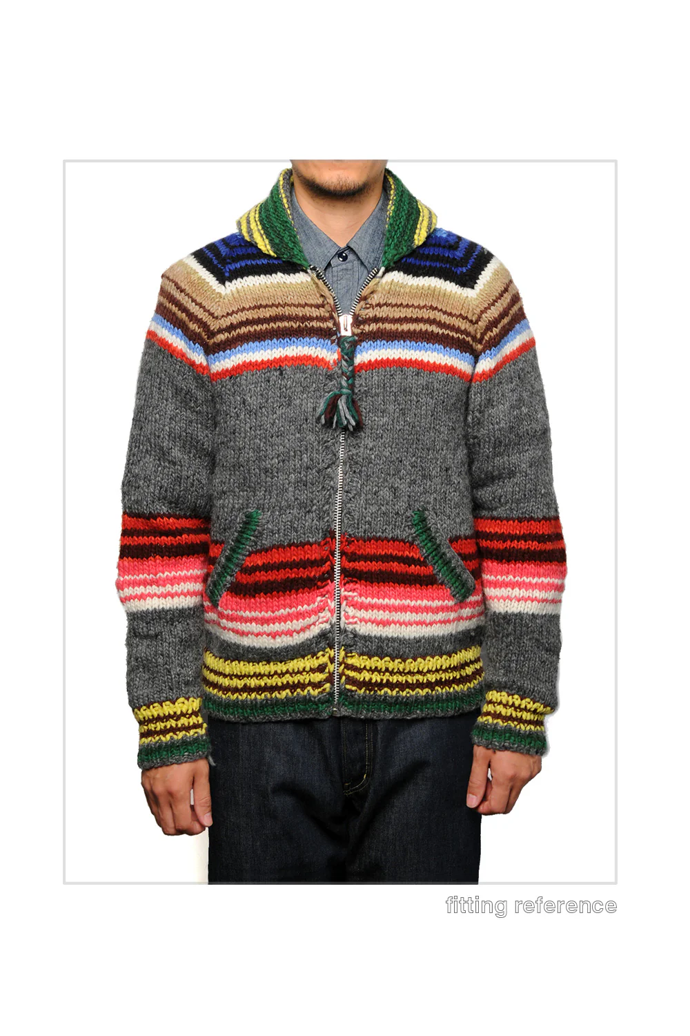 Multi Stripe Zipper Cardigan - Pearl Grey - Image 2