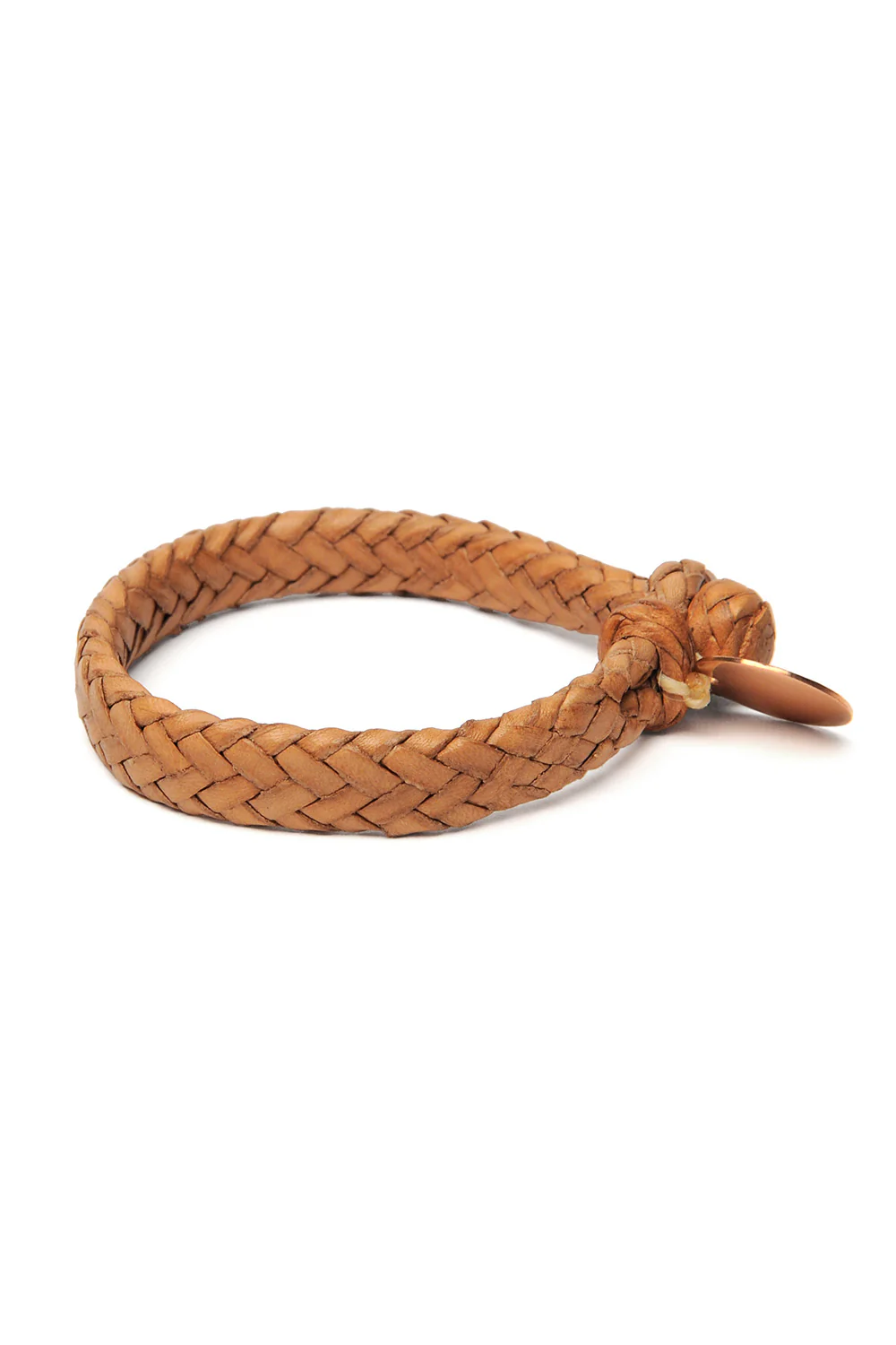 Wide Flat Weaved Leather Bracelet - Tan 1