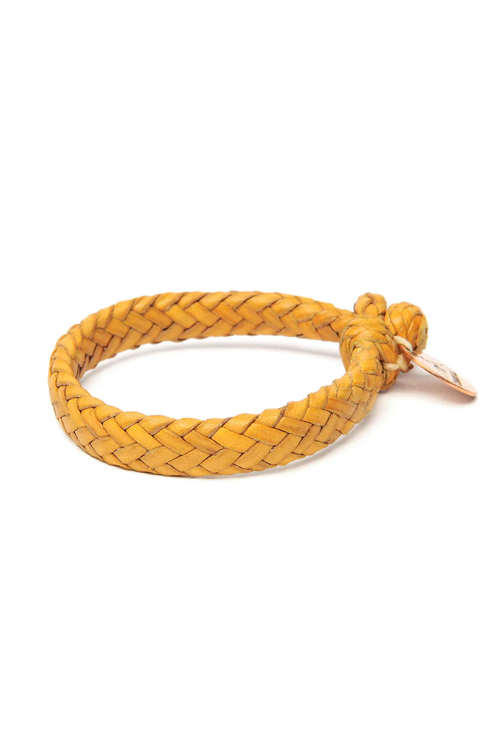 Wide Flat Weaved Leather Bracelet - Yellow 2